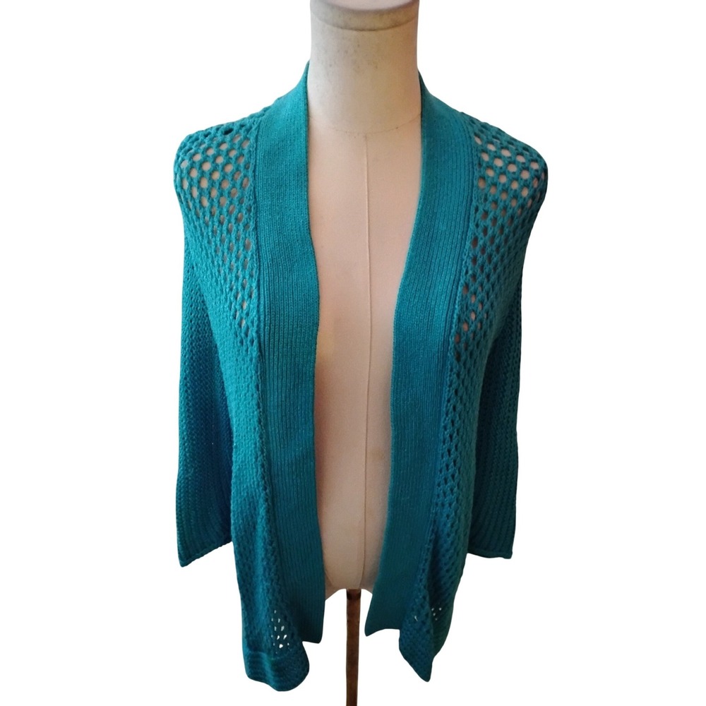 Chicos Turquoise Crochet Cardigan Sweater‎ Size 3